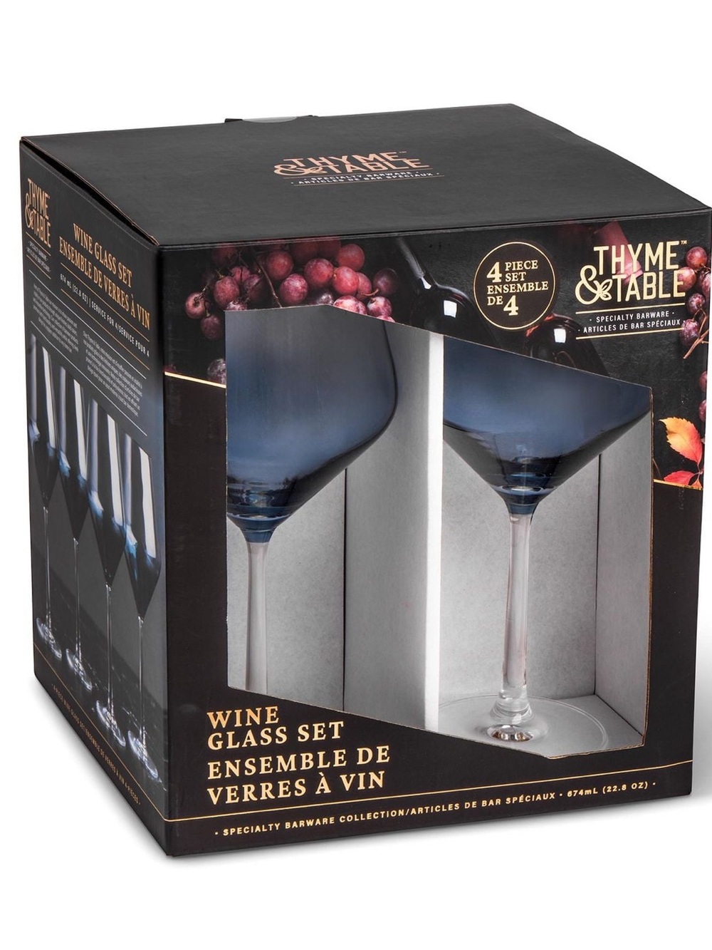 Thyme&Table Blue Wine Glass Set — 4-Piece Elegant Stemware